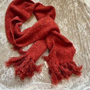 Red and Orange Fuzzy Winter Scarf With Fringe